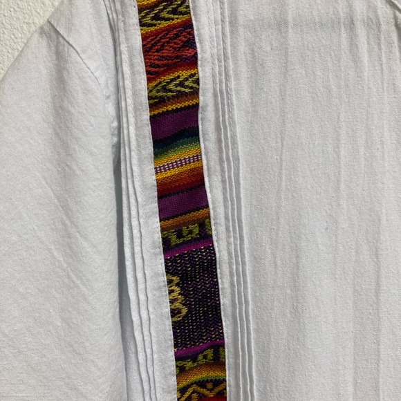 Mexican Handcrafted Serape Print Short Sleeve Button Up Shirt White Men’s Large - Picture 4 of 7